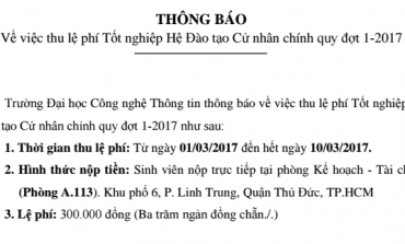LỆ PHÍ TỐT NGHIỆP HỆ ĐÀO TẠO CỬ NHÂN CHÍNH QUY ĐỢT 1-2017