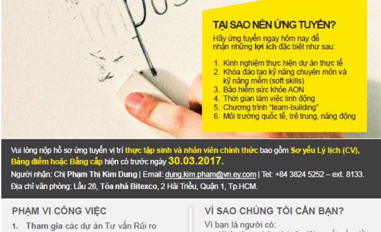 Đăng ký Kiến tập công ty Ernst & Young Vietnam 17/3/2017