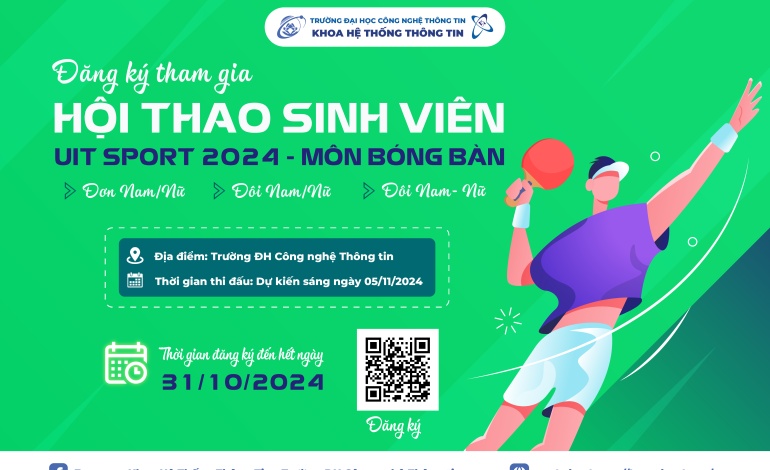 Thông báo đăng ký tham gia thi đấu môn Bóng bàn giải Hội thao sinh viên UIT SPORT năm 2024