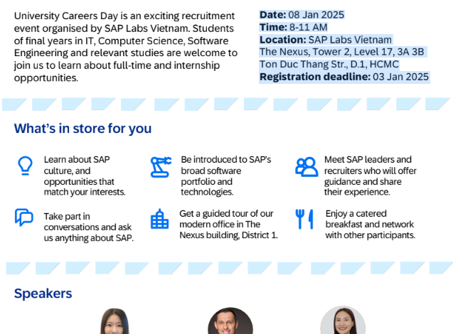 Đăng ký tham quan công ty SAP ( Chương trình University Careers Day 2025 danh cho SV năm cuối)