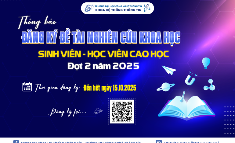 Thông báo về việc đăng ký đề tài nghiên cứu khoa học sinh viên, học viên cao học đợt 2 năm 2025