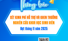 Thông báo xét kinh phí hỗ trợ và khen thưởng nghiên cứu khoa học sinh viên đợt tháng 11 năm 2025
